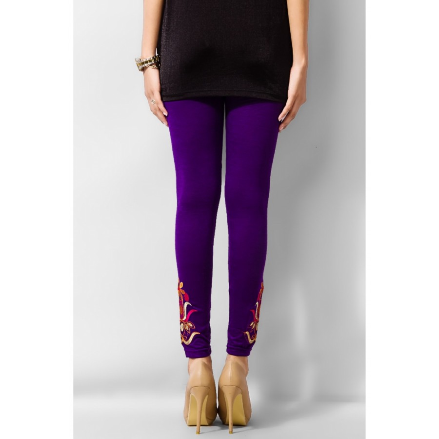 Women's Purple Viscose Embroidered Tights. MVC-22